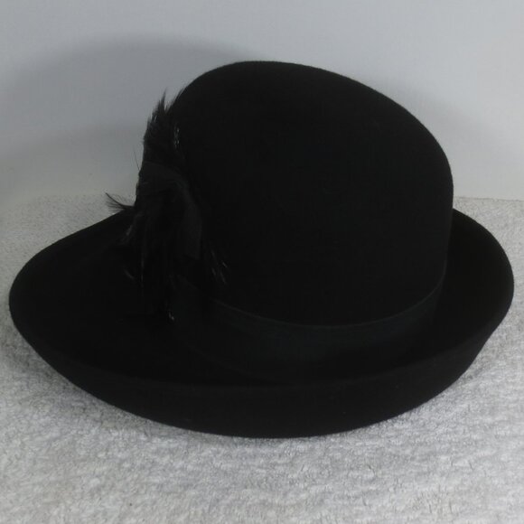 Lancaster Hat 60s Vintage Black Fancy Bowler Feathers Wool Ladies Size 6 7/8 main image 6